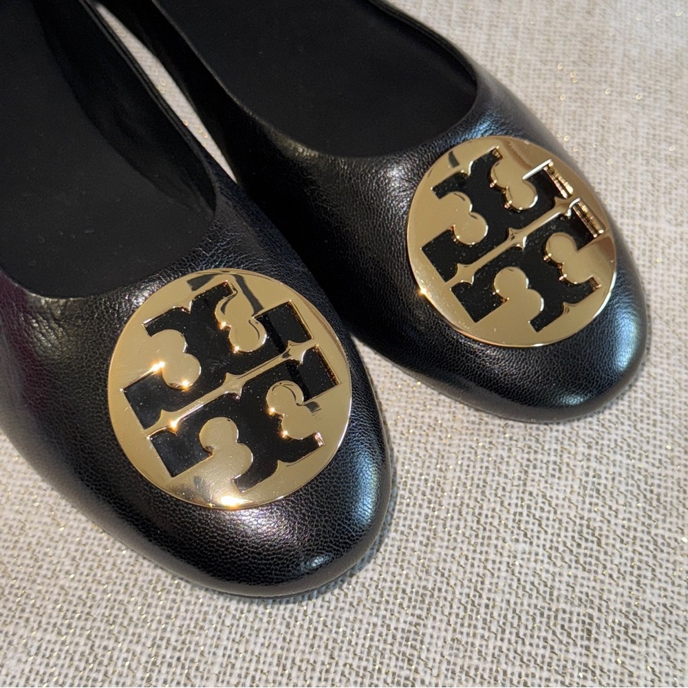 Tory Burch Black/Gold Goat Leather Claire Ballet Flats US 9 new dust bag - Picture 17 of 17